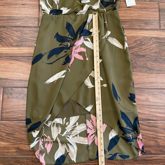 H by Halston Draped Halter Dress in Olive Floral 10‎ - Picture 8 of 9